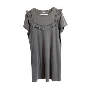 Clare V. Charlotte Ruffle t-Shirt Dress Faded Black gray short sleeve cotton M